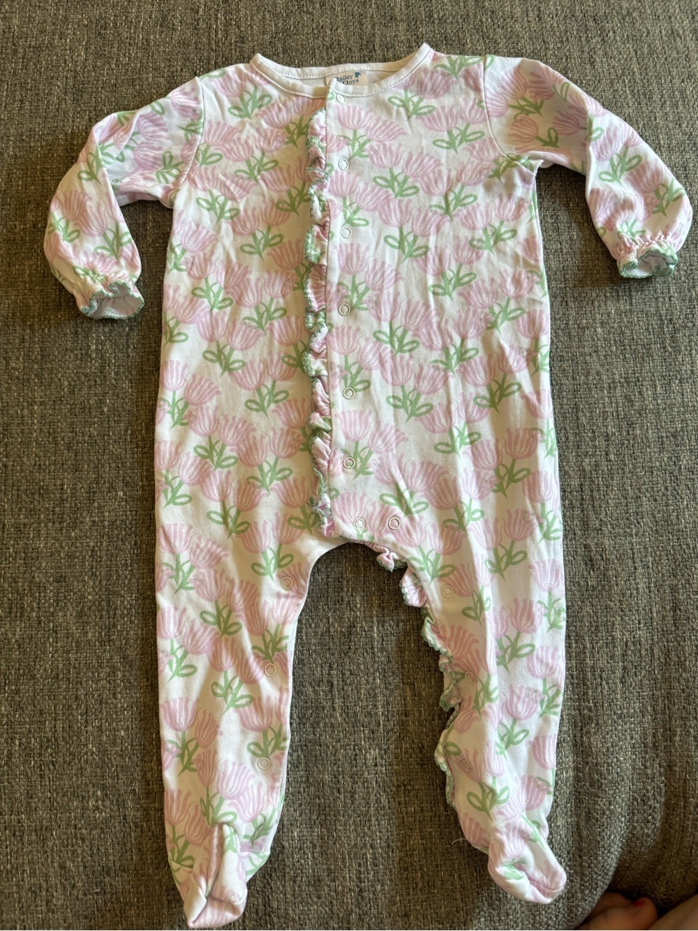 Bailey Boys Pink Tulip Pima Cotton Ruffle Footie Romper 12M